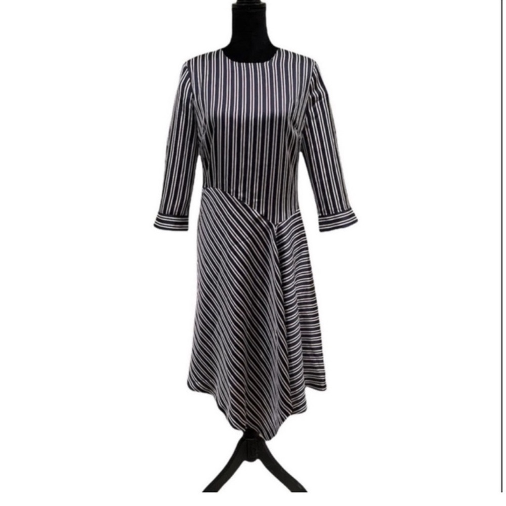 Banana Republic asymmetrical hemline striped long sleeve modest dress size 8